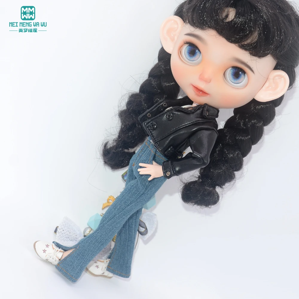 Ropa de muñeca Blyth de 28-30cm, accesorios Azone OB24, juguetes, chaquetas de cuero de moda, pantalones vaqueros acampanados, Top de tubo, regalos para niñas