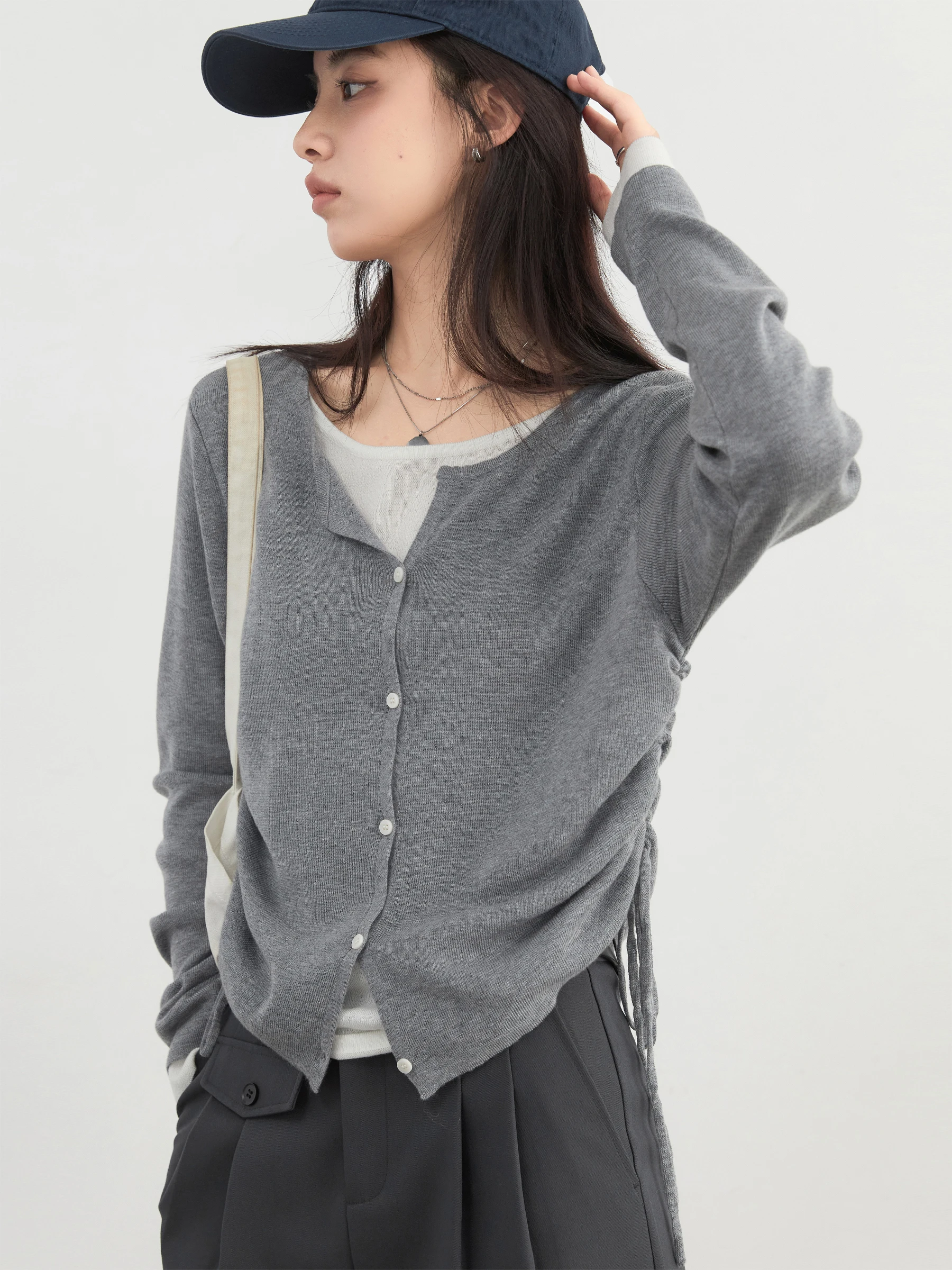 CHIC VEN-suéteres coreanos para mujer, Jersey ajustado con diseño, Top femenino con cuello redondo y cordón en la cintura, jerséis tejidos para primavera y verano 2025
