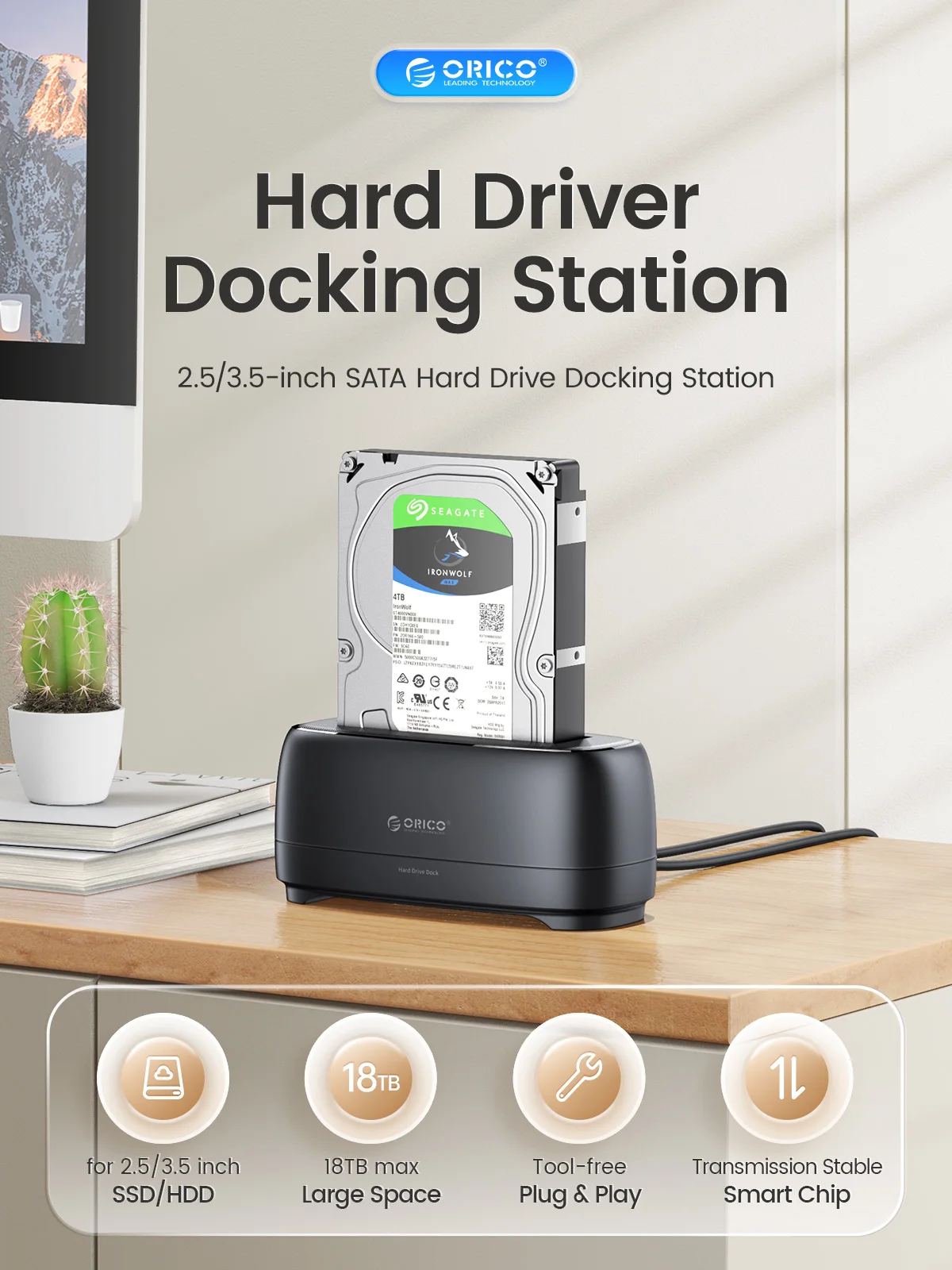ORICO-estación de acoplamiento de disco duro SATA a USB3.0, carcasa para SSD de 2,5 "y 3,5", velocidad de 5Gbps, HDD
