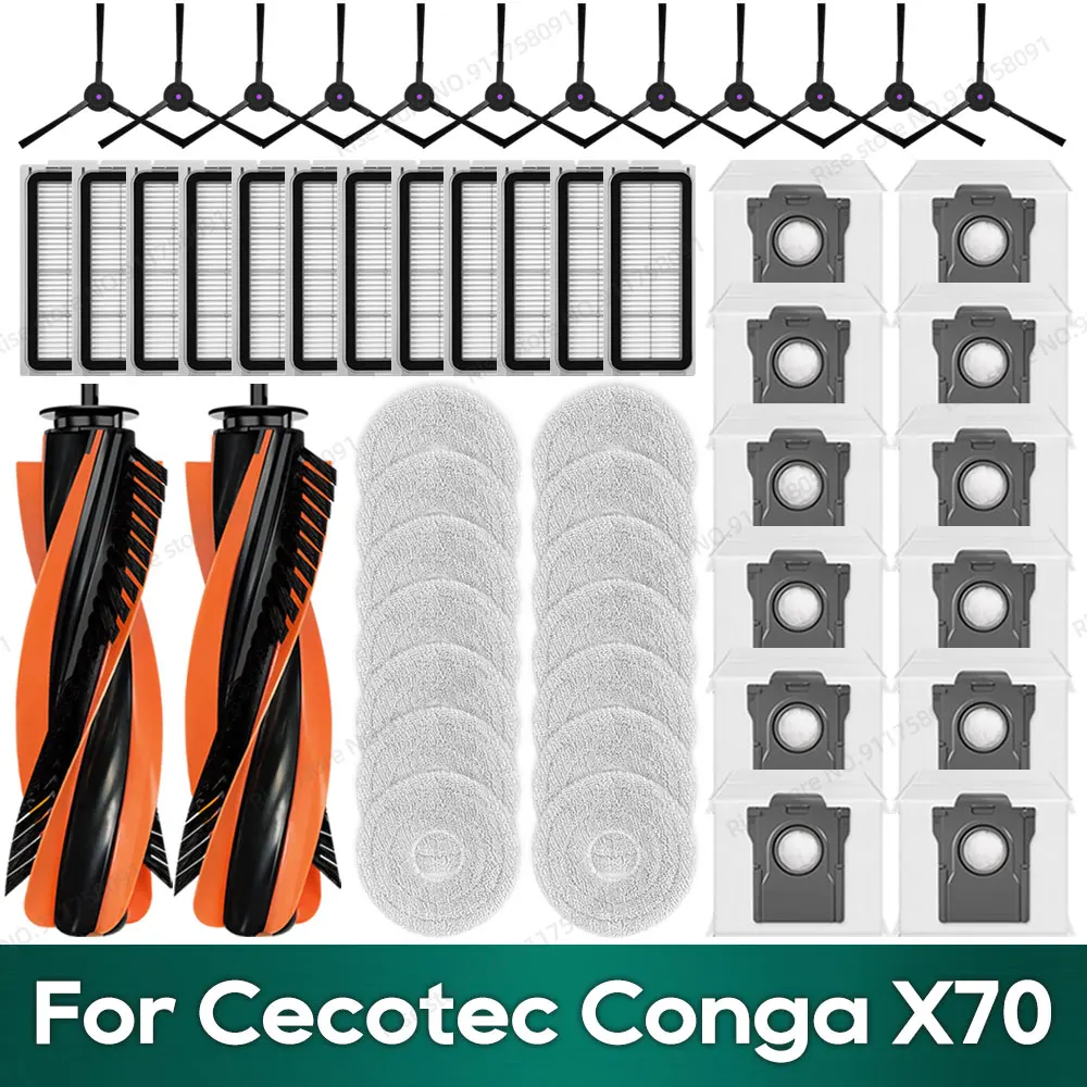 Kit de Repuestos Compatible con Cecotec Conga X70 / Deerma X80: Cepillo Principal, Filtro HEPA, Bolsa para Polvo, Paño de Limpieza