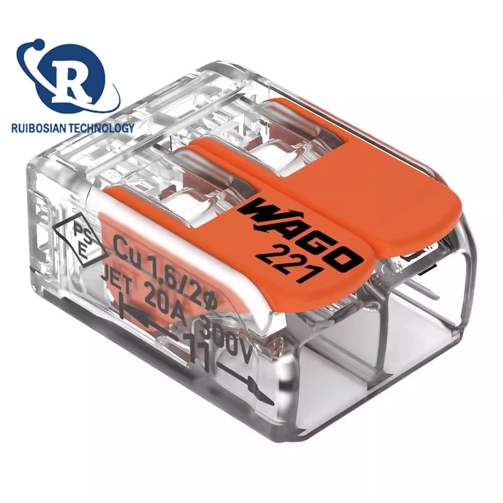 100 Uds WAGO ventas a granel 221-412 221-413 221-415 nuevo terminal rápido Ori con palanca conector de cable compacto naranja transparente