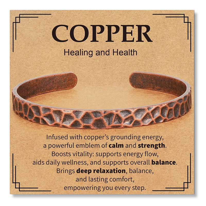 Pulseras de Cobre Puro para Mujer y Hombre, Brazaletes Curativos Impermeables para Hombre, Brazalete de Cobre Ajustable y Grueso, Joyería Curativa