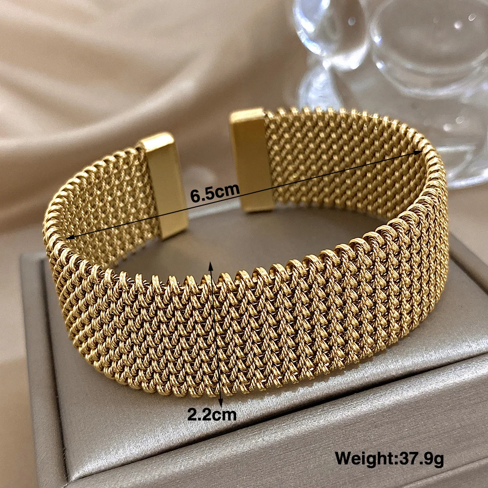 Brazaletes dorados de tejido Vintage para mujer, pulsera gruesa de acero inoxidable elegante a la moda, brazalete resistente al agua, regalos de joyería