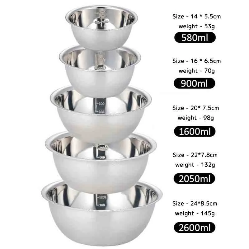 Juego de cuencos para mezclar de acero inoxidable, Set de 5 tazones antideslizantes para mezclar ensaladas, cocinar y hornear