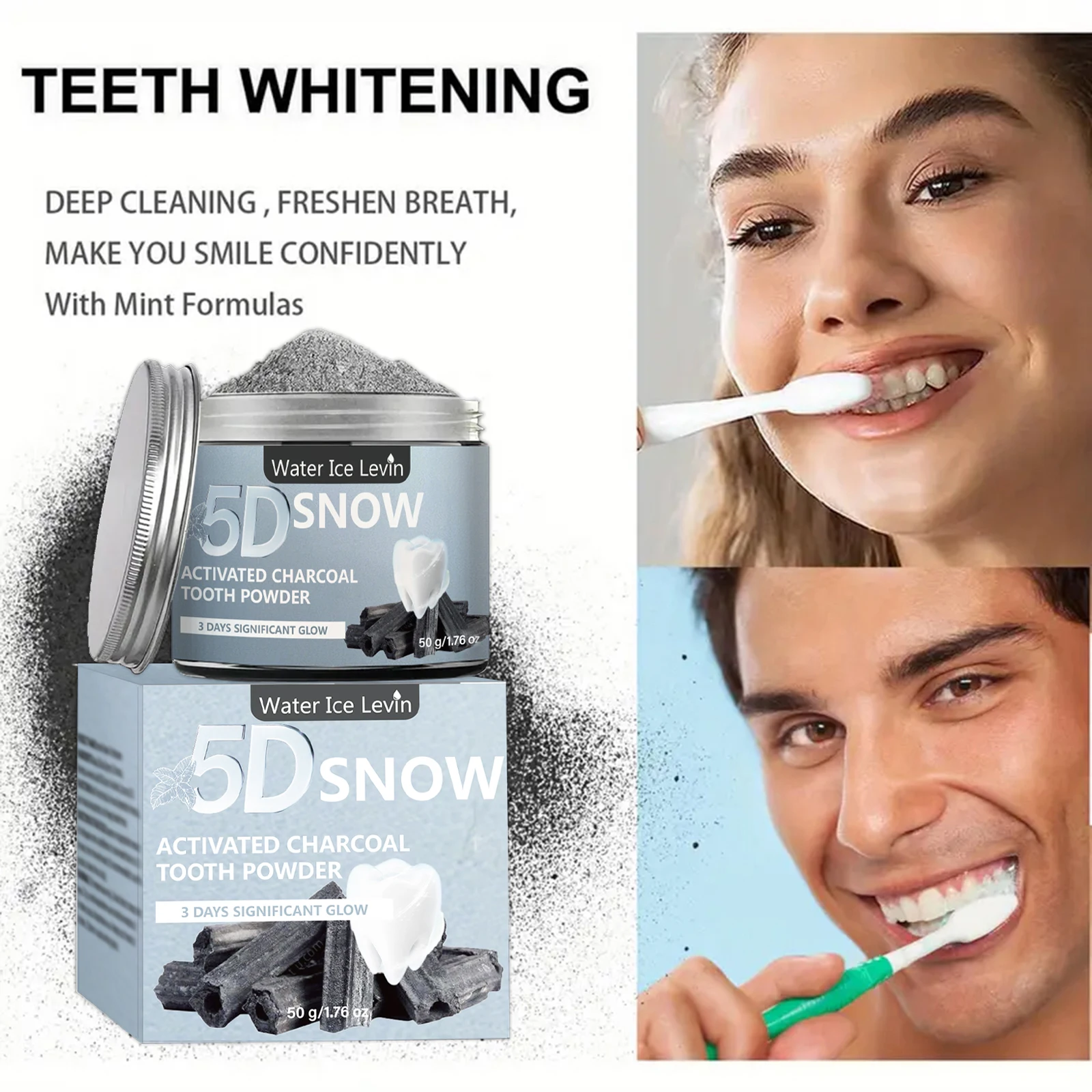 Polvo Blanqueador Dental de Carbón de Bambú - Blanqueamiento Natural para Hombres y Mujeres, Limpieza Profunda, Aliento Fresco, Pasta Dental Diaria