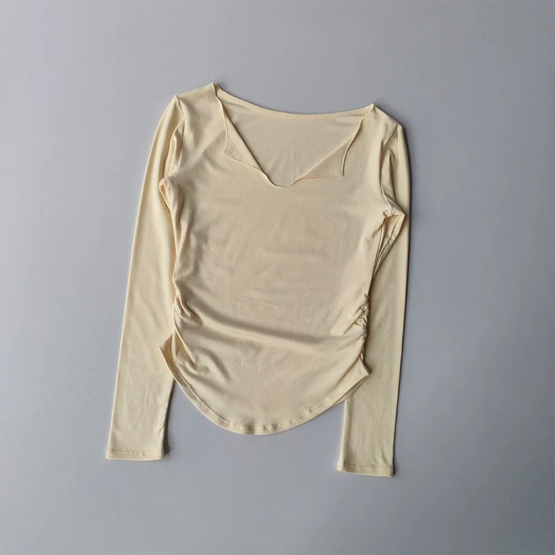 Top deportivo ajustado con cuello en V para mujer, ropa de Yoga de secado rápido para correr, Fitness, Pilates, camisetas de manga larga, prendas de vestir de otoño