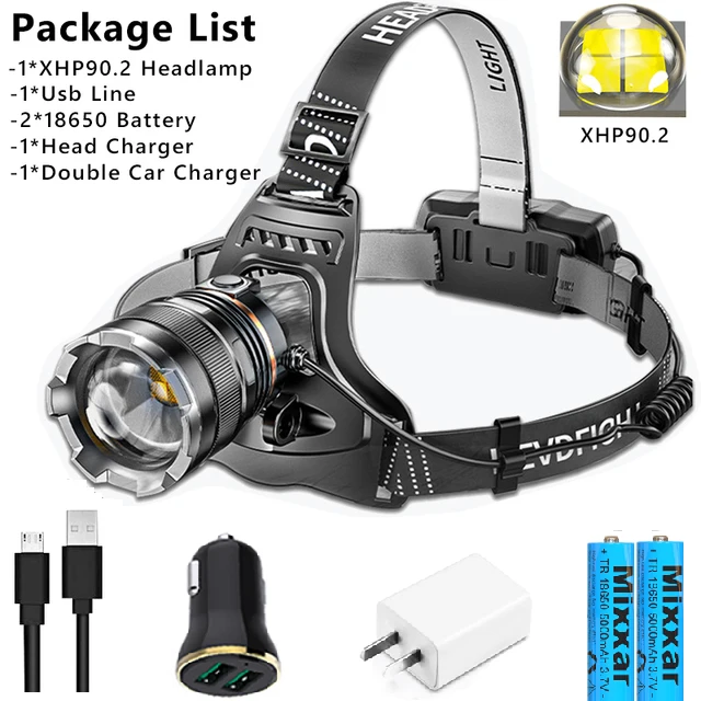 Linterna frontal LED Z40 20000LM XHP90, linterna con Sensor de Zoom, luz recargable 18650, linterna para pesca al aire libre