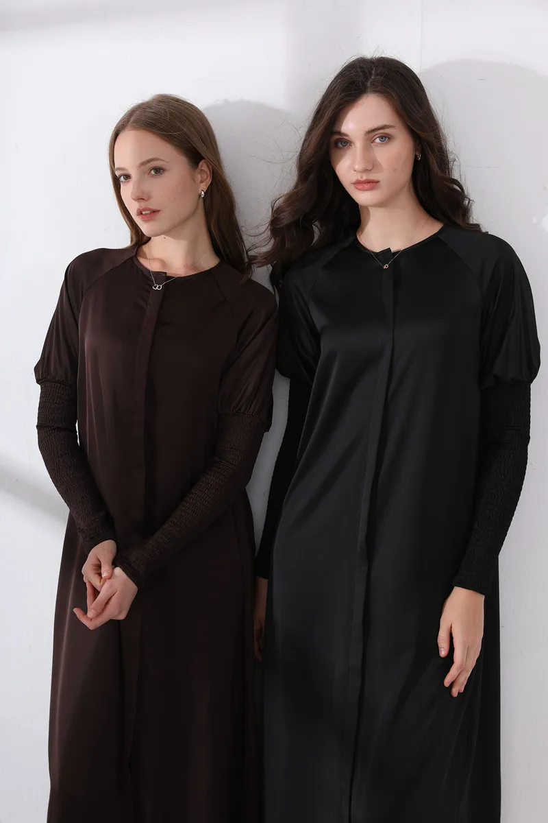 AS 2024 ropa de mujer vestido de satén diseño con botones vestido maxi con mangas ahumadas (Envío en 1 día)