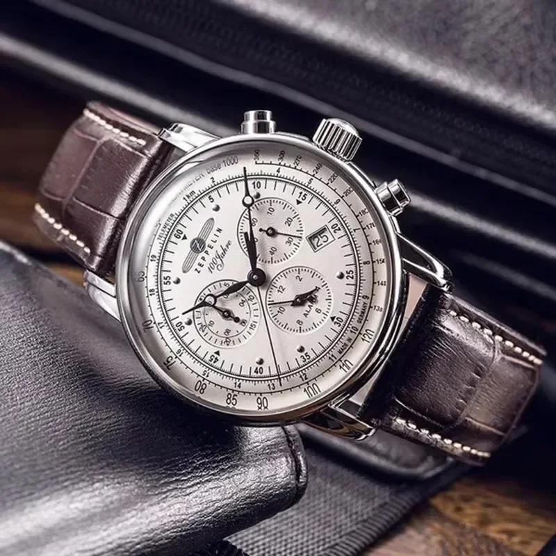 Reloj Zeppelin Airship con fecha automática, correa de cuero para hombre, reloj de moda de lujo informal para negocios, reloj de regalo para hombre, reloj resistente al agua
