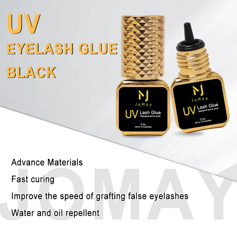 JOMAY 3 Botellas de Pegamento UV Negro de 5ml para Extensiones de Pestañas, Baja Irritación, Secado Rápido en 0.5 Segundos, Productos de Maquillaje UV