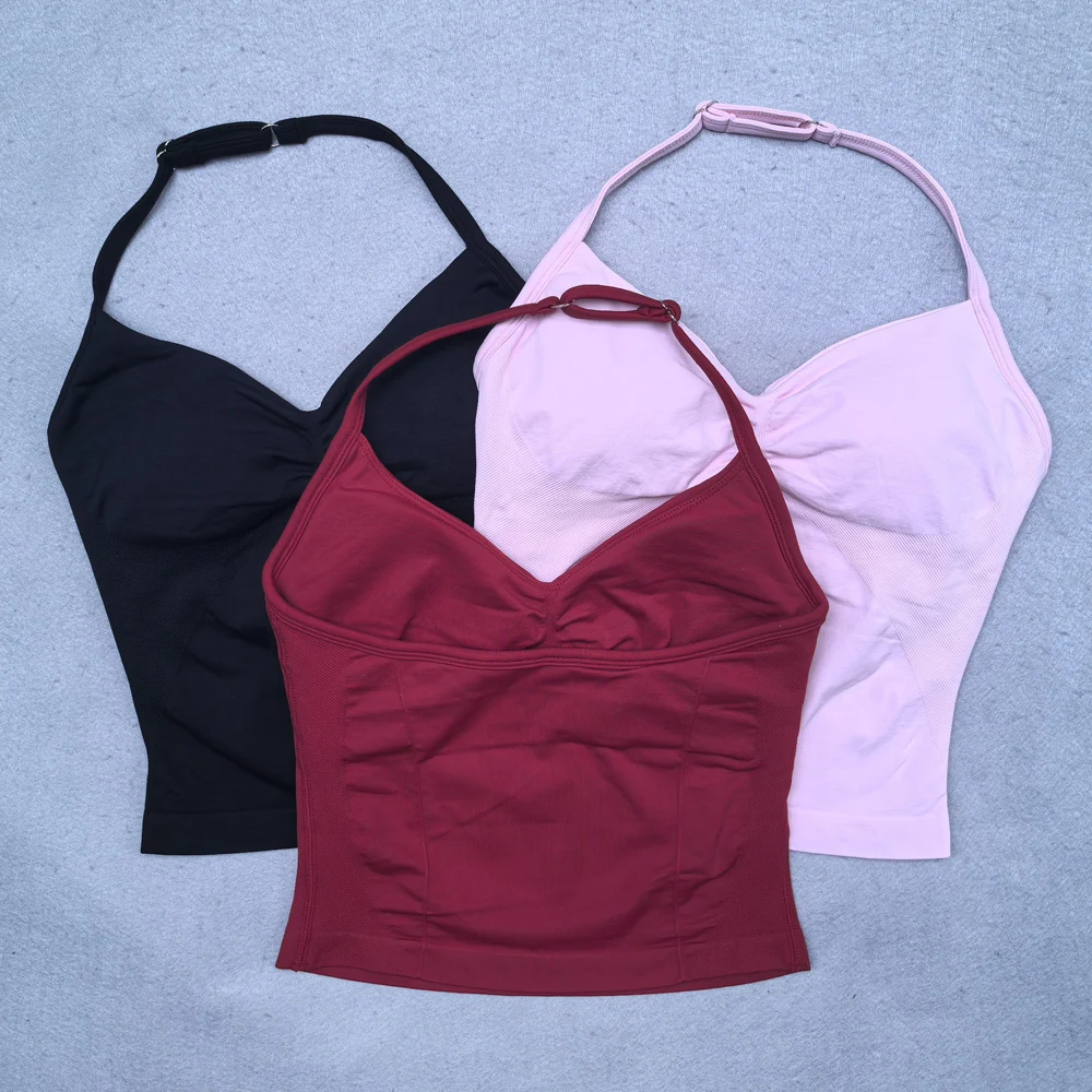 Top de gimnasio con tiras ajustables, ropa de gimnasio sin espalda, sujetador Scrunch para mujer, copas extraíbles, tanque de Yoga, trajes de entrenamiento, Tops, chaleco deportivo