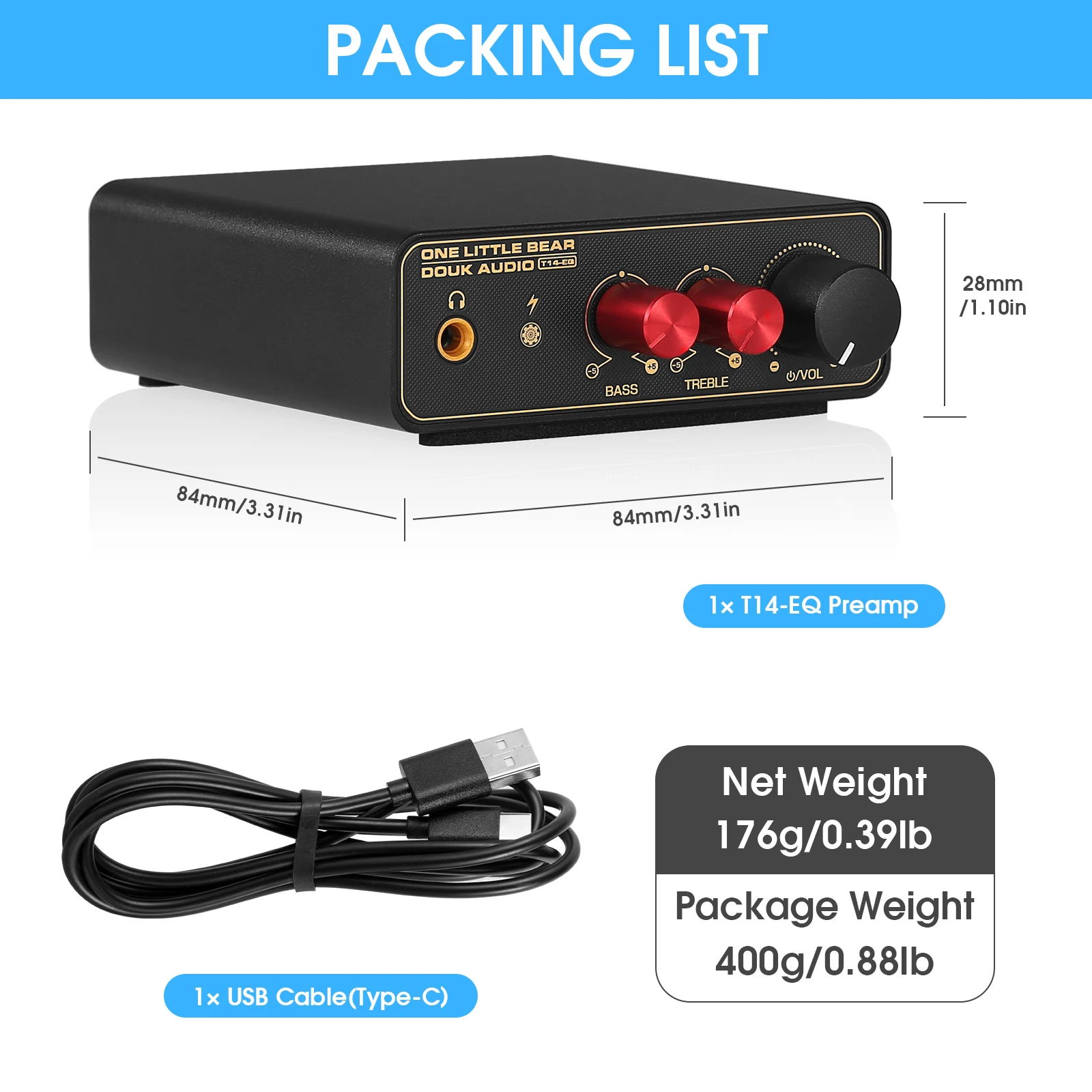 Douk Audio T14-EQ estéreo RIAA MM/MC preamplificador de escenario Phono tocadiscos para el hogar preamplificador con amplificador de auriculares de 3,5mm