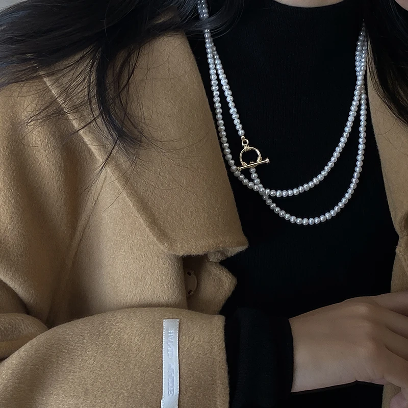 Collar de perlas naturales de agua dulce blancas auténticas, mujer larga, collar de perlas pequeñas finas para boda, regalo de fiesta de cumpleaños para niñas, esposa, madre