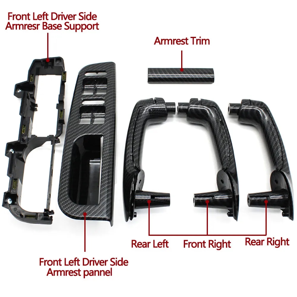 LHD Interior del coche delantero trasero izquierdo derecho manija de agarre de puerta de fibra de carbono para VW Bora Golf 4 MK4 Jetta 1999-2004