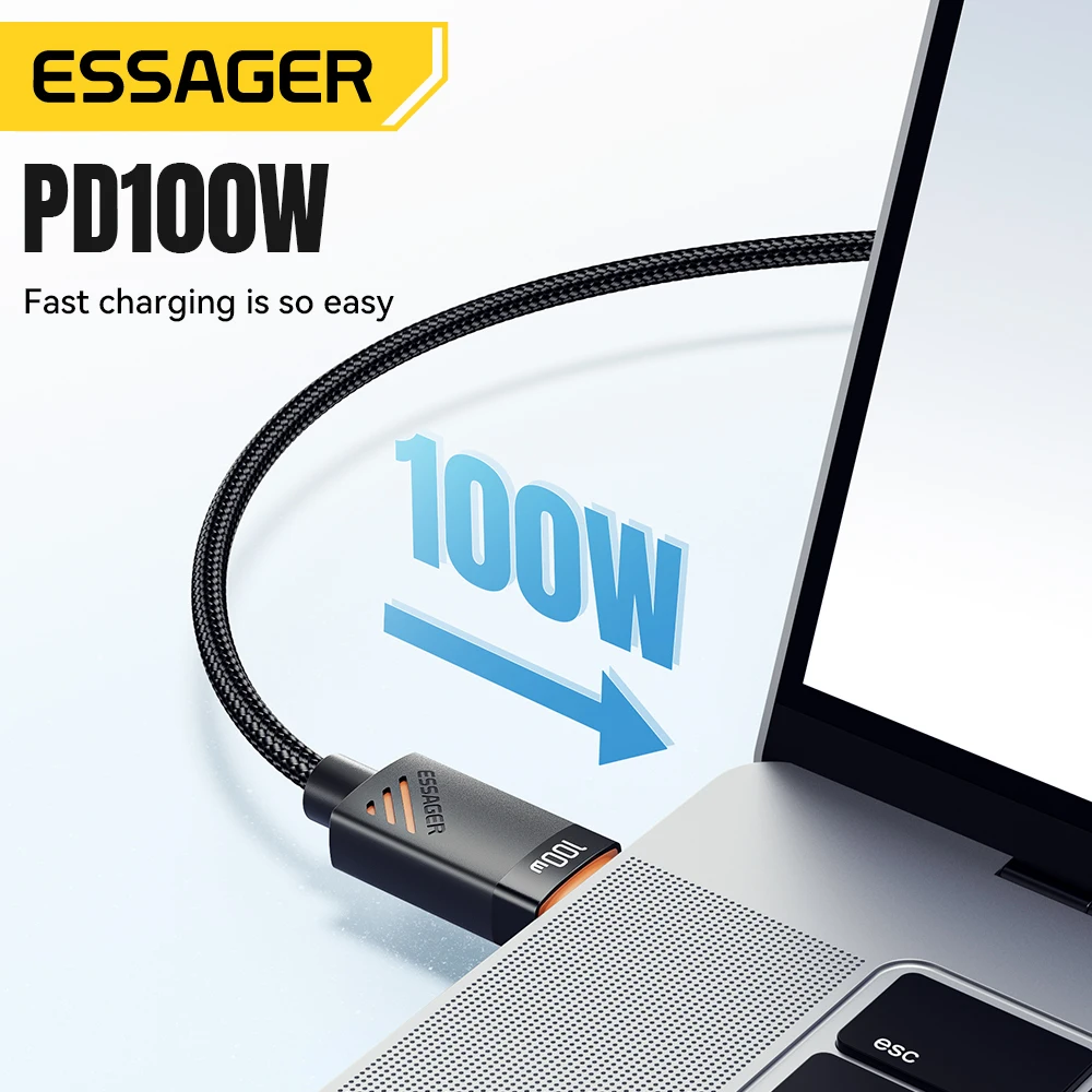 Essager Cable de carga USB C 3 en 1 de 100W para Apple iWatch iPhone 16/15/14/13 Pro con Cable de carga rápida Lightning tipo C