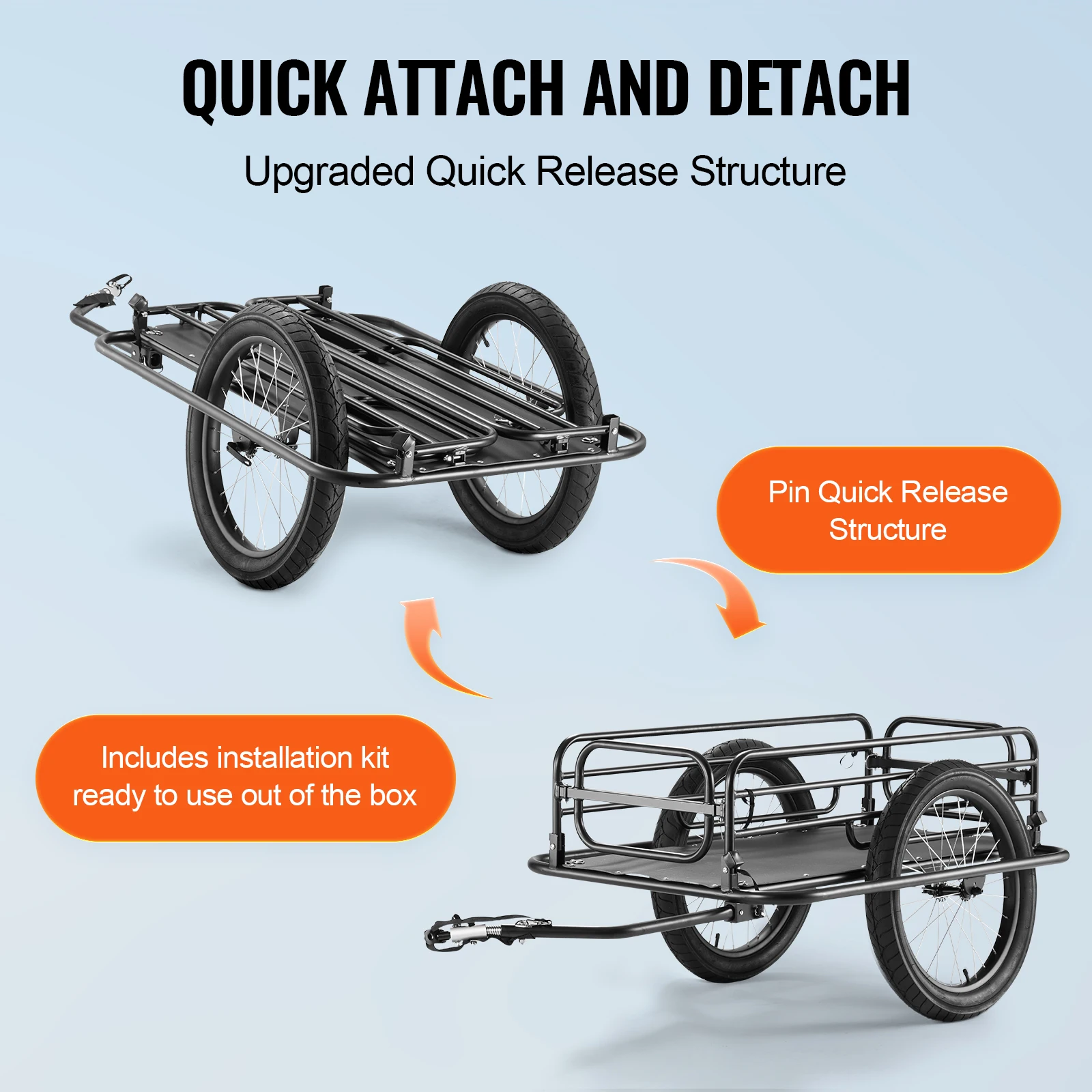 SucceBuy Remolque de carga para bicicletas de 275 libras Carro de vagón para bicicletas Almacenamiento compacto plegable con enganche universal Ruedas de 20" se adapta a la mayoría de bicicletas