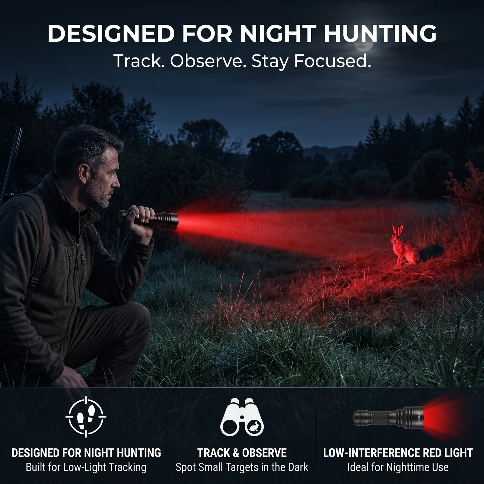 UltraFire C8 Linterna Luz Roja 620nm LED Antorcha de Caza Modo Único Visión Nocturna Táctica para Coyote Jabalí Astronomía Impermeable