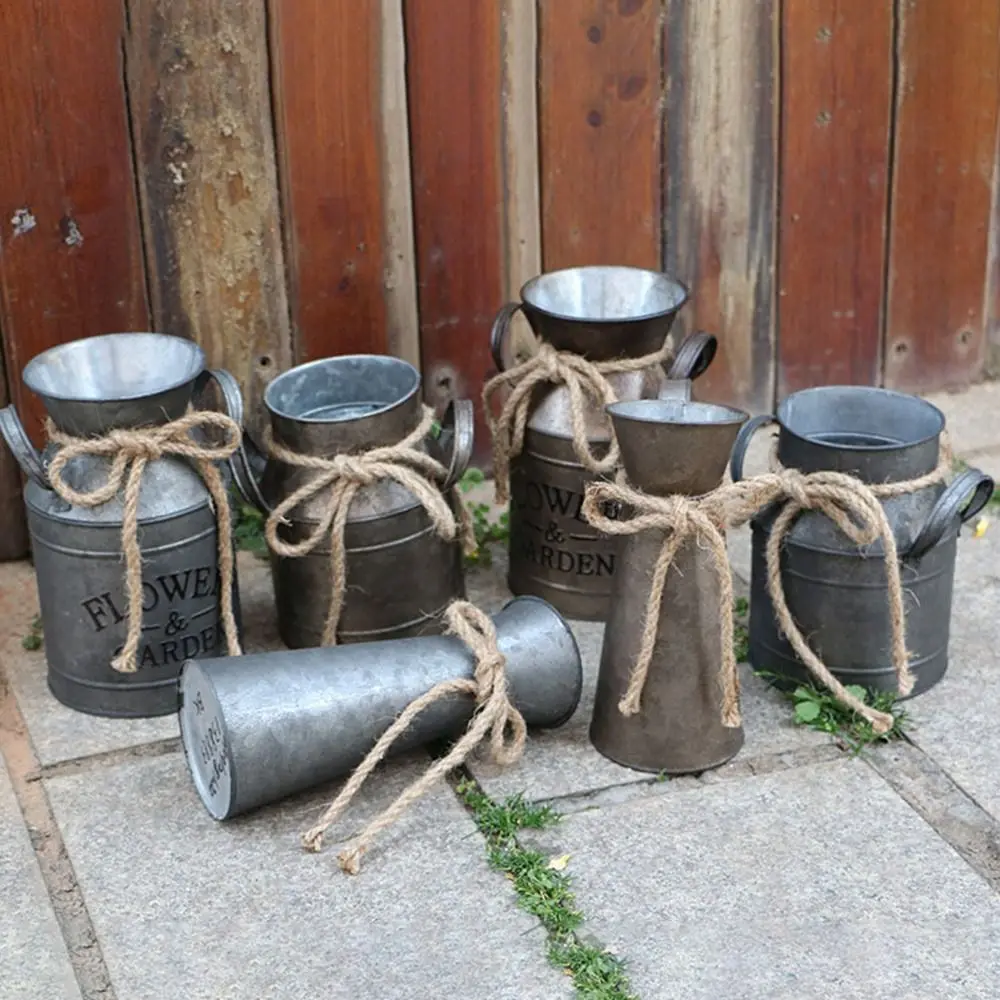 Maceta de flores de hierro Vintage de Metal portátil, Cubo de flores de decoración del hogar, estilo Pastoral, maceta de balcón, Cubo de jardín