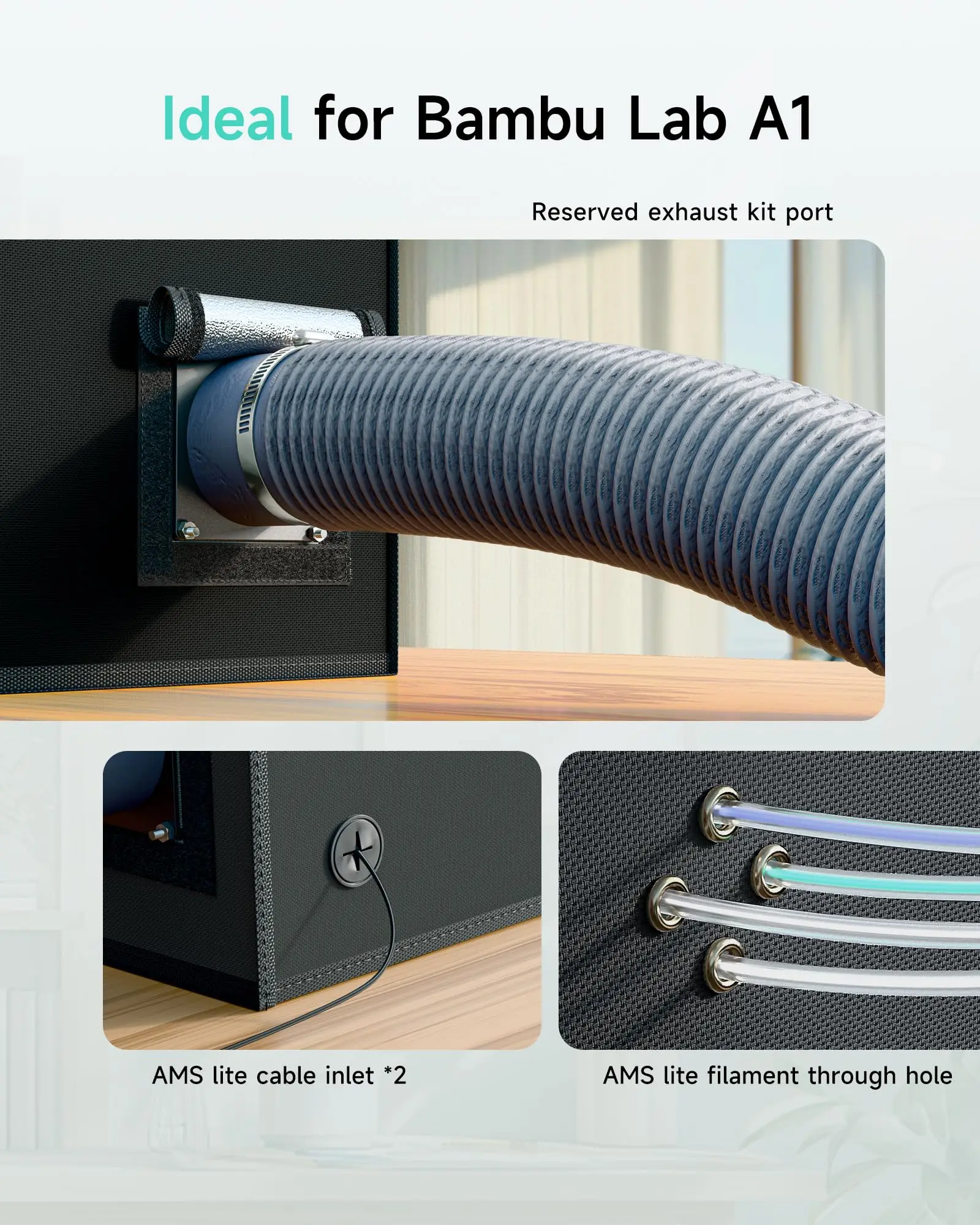 Caja para Impresora 3D YOOPAI para Bambu Lab A1/A1 Mini, Caja de Gran Tamaño con Luz LED, Resistente al Fuego, al Agua y al Polvo, Color Negro