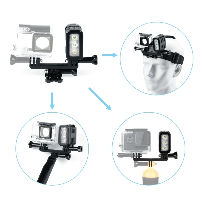 Lámpara de punto de luz de buceo LED de vídeo impermeable de 45 metros ​ Accesorios para cámara de acción con luz de relleno subacuática Go Pro Gopro