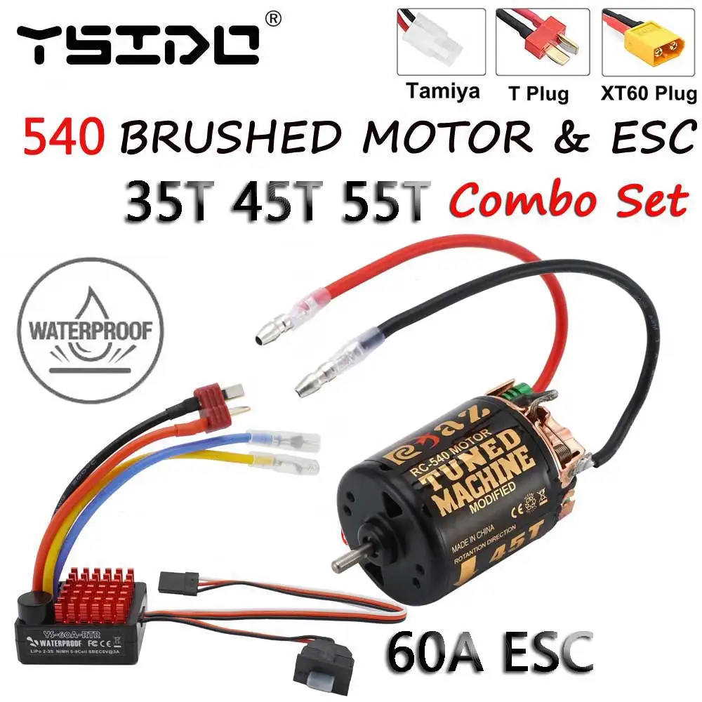 YSIDO 540 Combo Motor cepillado 55T 45T 35T 60A ESC para 1/10 todoterreno Rock Crawler escalada RC coche Traxxas TRX4 Axial SCX10