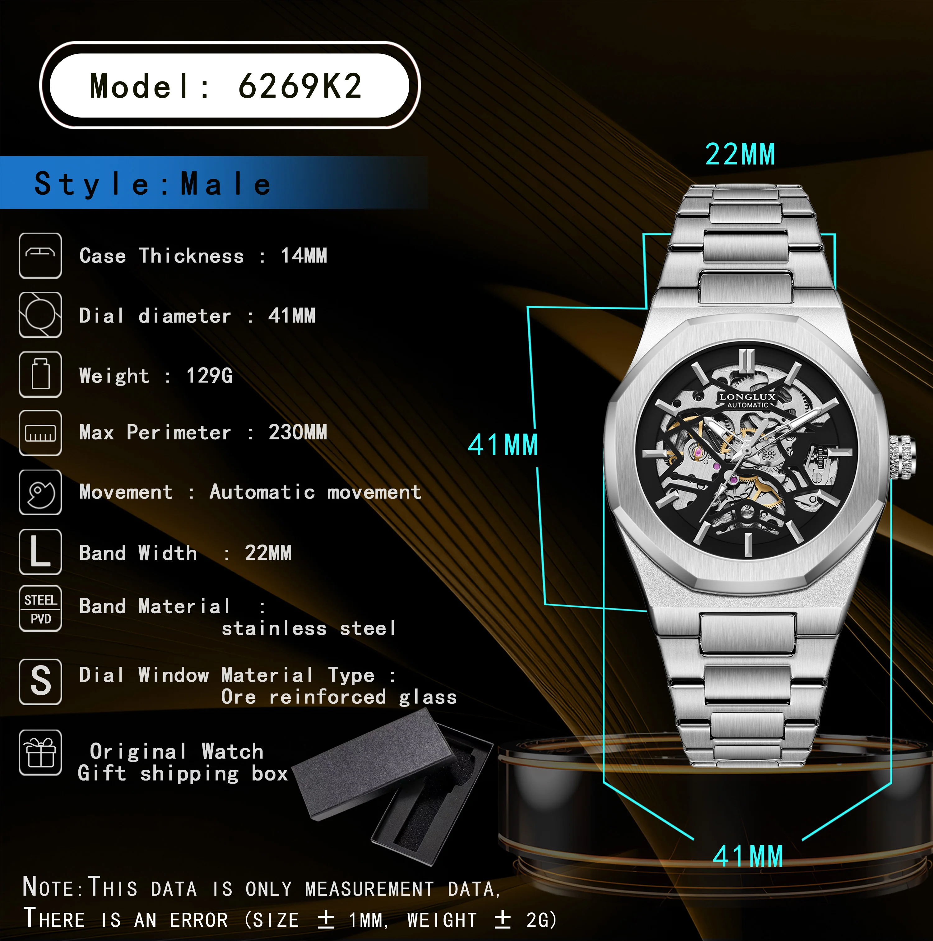 Reloj Automático LONGLUX para Hombre, Reloj Mecánico Esqueleto Resistente al Agua, Diseño Alienígena, Acero Inoxidable, Regalo