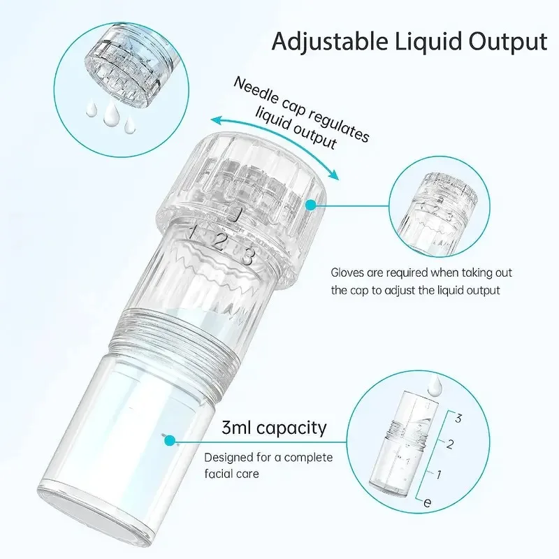 20 agujas de repuesto de 0,25mm, cartuchos con botella de solución de 3ml, salida de líquido ajustable, aguja de repuesto para Dr Pen H3/H5