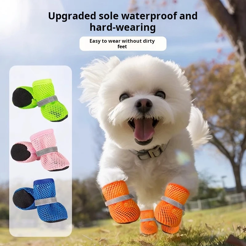 4 pares de zapatos para perros, antideslizantes, transpirables, resistentes al desgaste, botas para perros, adecuadas para mascotas pequeñas y medianas, calzado protector para cachorros