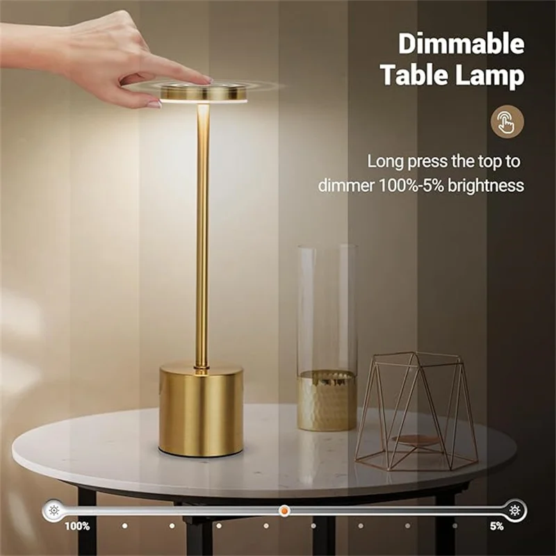 Lámpara de Mesa LED con Sensor Táctil, Lámpara Nocturna USB Recargable, Lámpara Nocturna Portátil para Dormitorio, Lámpara de Lectura Inalámbrica para Restaurante, Hotel, Bar