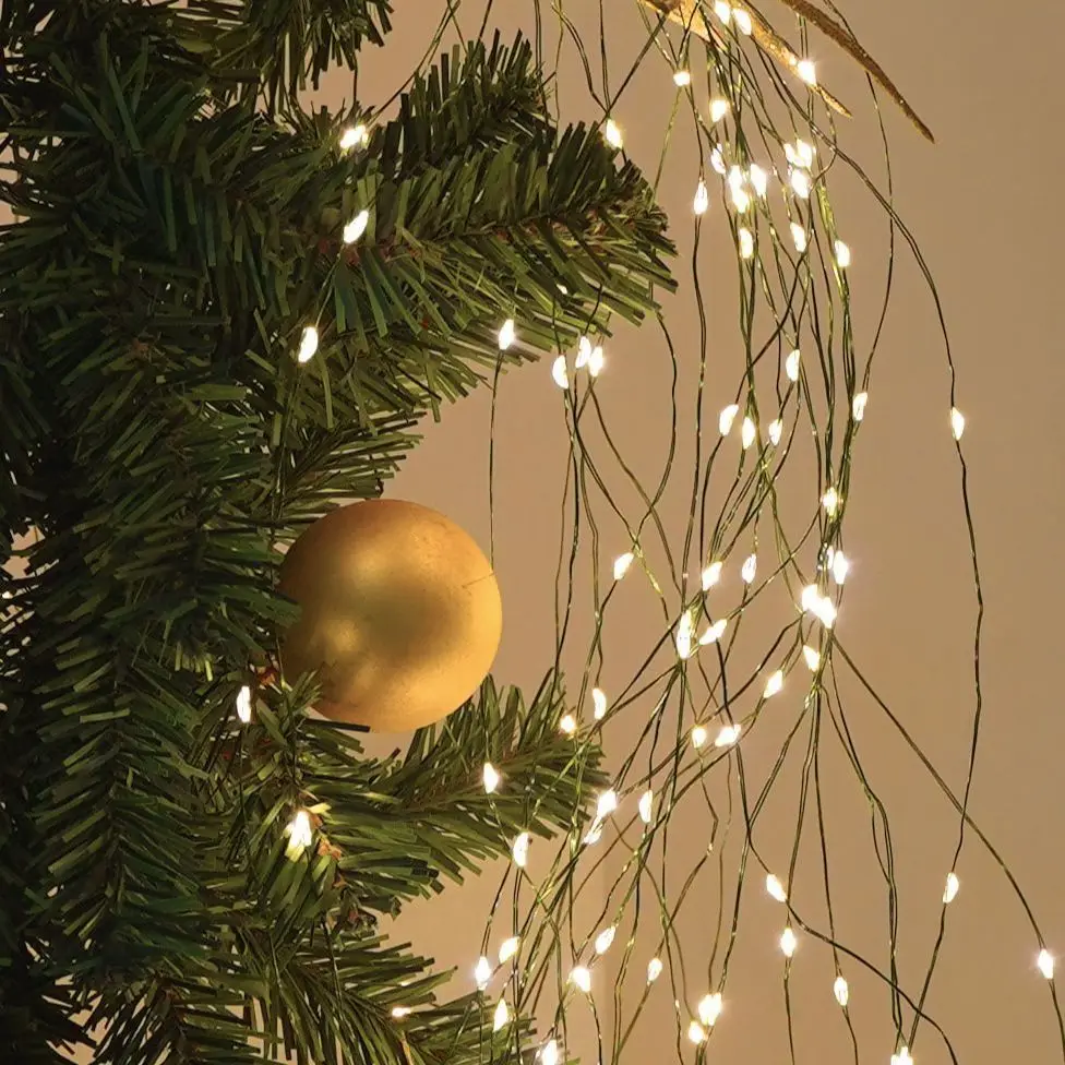 Guirnalda de luces LED con Cable verde, guirnaldas navideñas para exteriores, guirnalda de árbol impermeable, decoración navideña para vacaciones