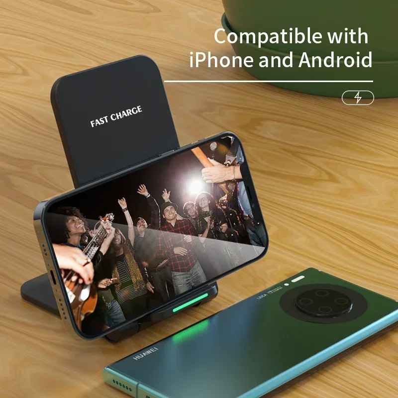 Estación de carga inalámbrica para iPhone 15, 14, 13, 12, 11 Pro Max, soporte para teléfono, cargador de carga rápida para Samsung, Xiaomi, plegable