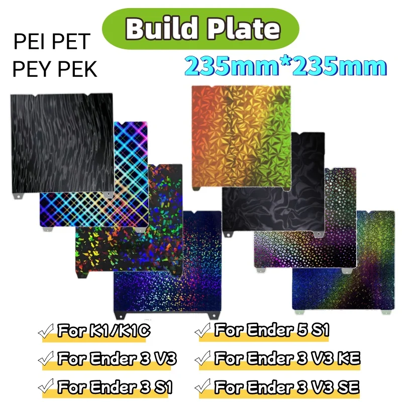 Placa de construcción PEI Creality K1 texturizada, cama K1C H1H PEO, hoja magnética suave para impresora 3D Ender 5 S1 Ender 3 V3 Se, 235x235