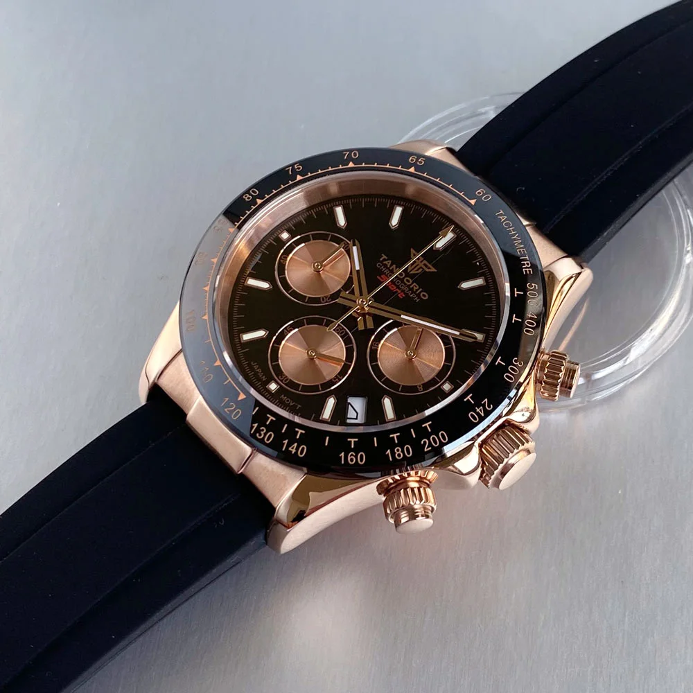 Reloj de lujo VK63 para hombre, cronómetro de negocios con movimiento de cuarzo, 39mm, acero/oro rosa, fecha, Esfera luminosa, cronógrafo completo