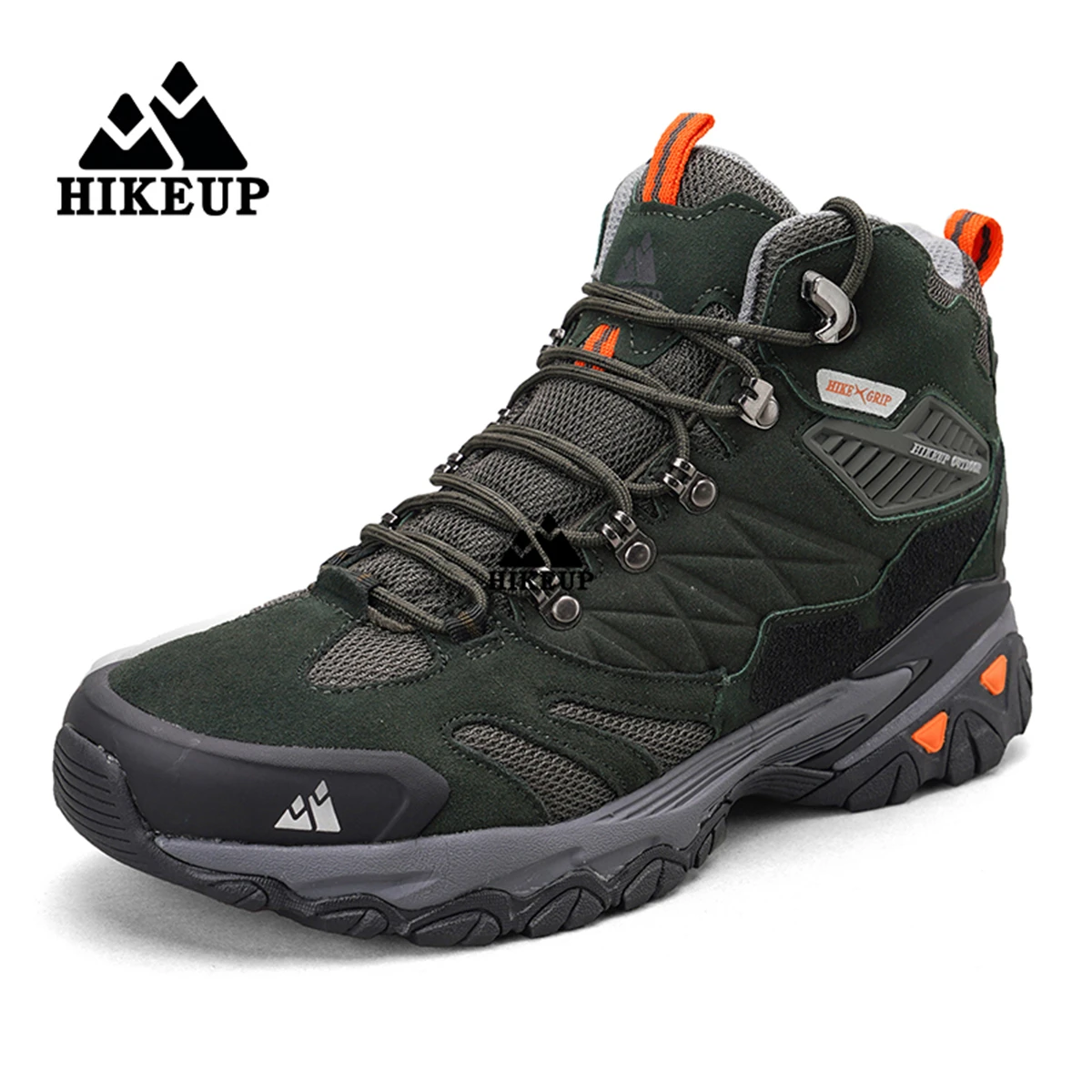 HIKEUP-Botas de invierno para hombre, Botas de senderismo al aire libre, zapatos de Trekking de ante de alta calidad, botas militares de combate táctico a prueba de lluvia