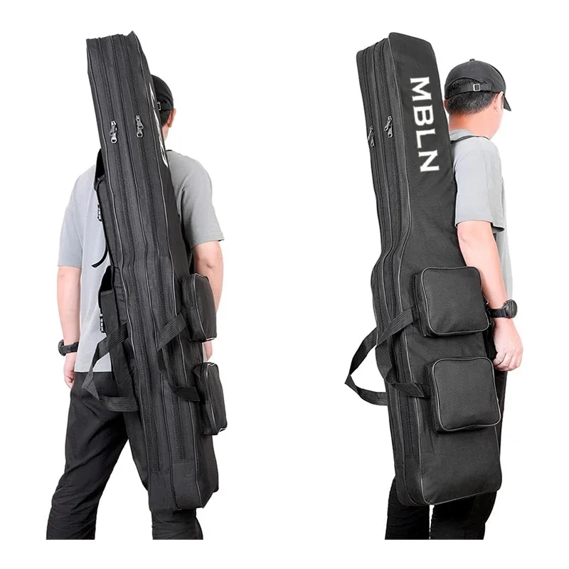 Marca MBLN, bolsa para caña de pescar plegable de 150cm/59 pulgadas, poliéster 600D duradero, diseño de 2 capas con 4 bolsillos laterales, para pesca al aire libre
