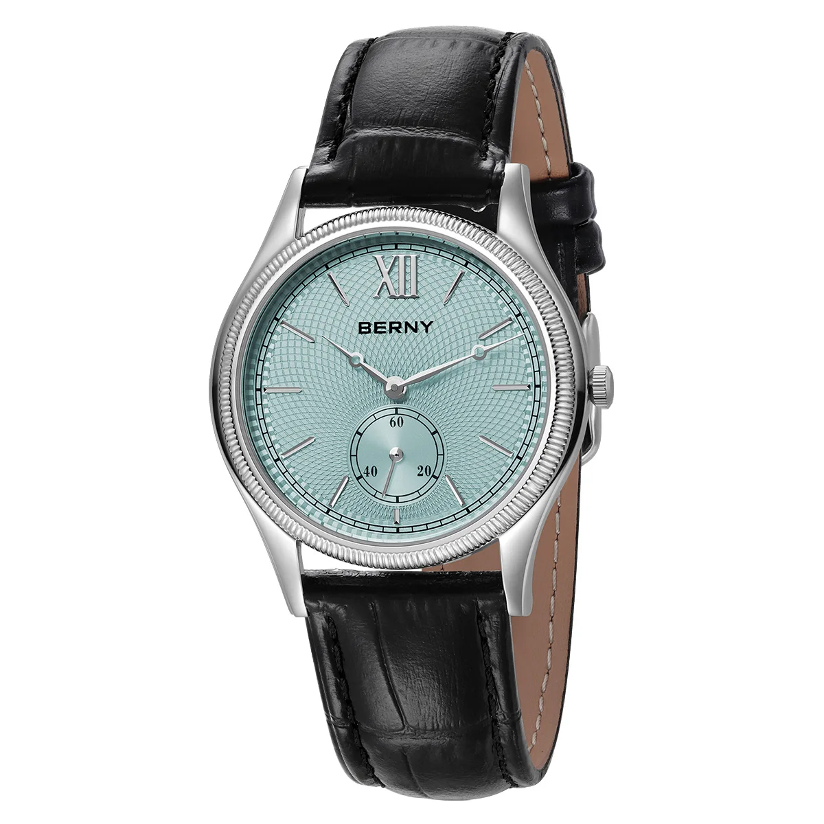 Relojes BERNY para hombre, reloj de cuarzo elegante y clásico de lujo, caja de acero inoxidable, reloj de pulsera con correa de cuero elegante