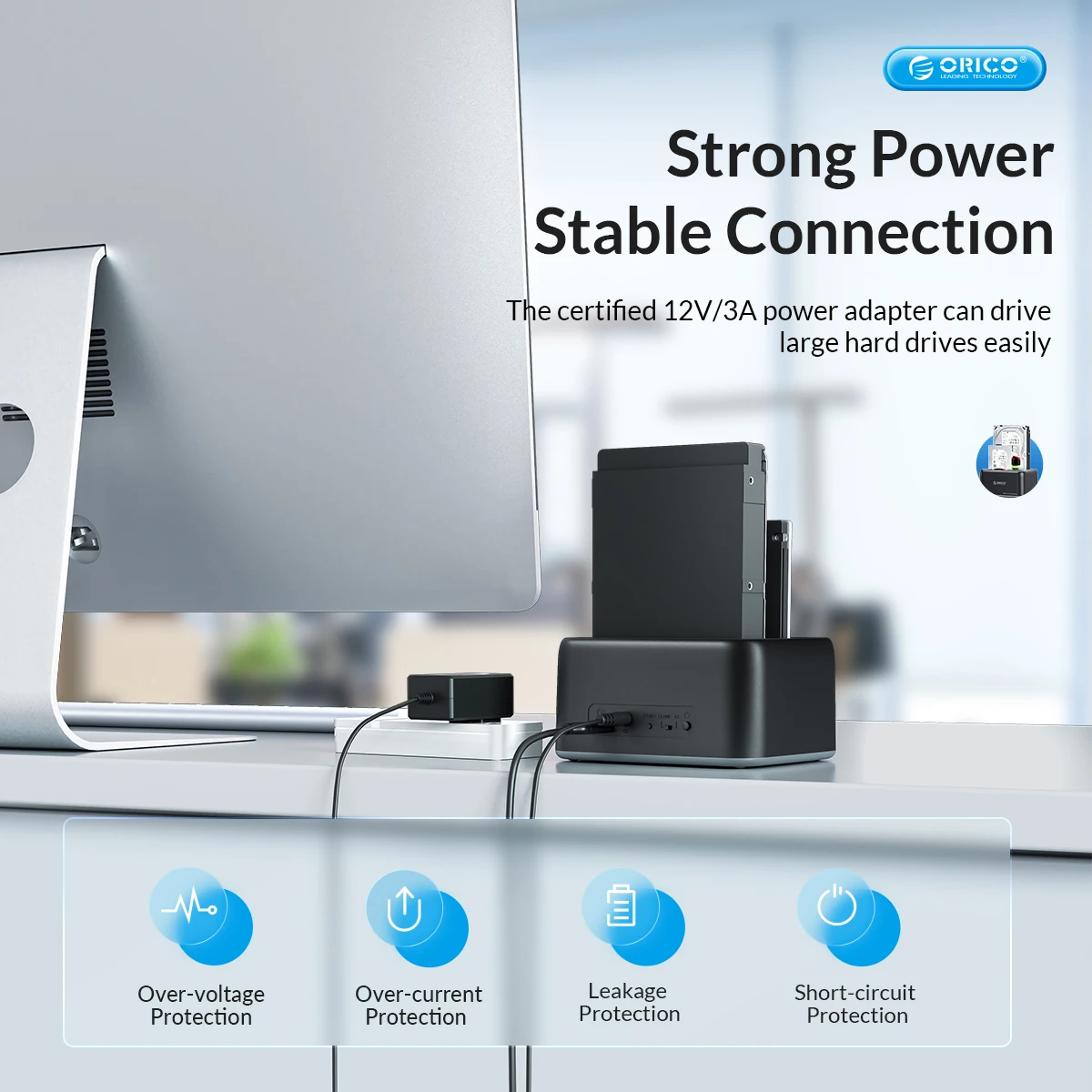 ORICO Estación de acoplamiento para disco duro 2,5/3,5 pulgadas SATA a tipo C USB3.2 10Gbps Gen2 HDD Case con fuente de alimentación clonada sin conexión 12V3A