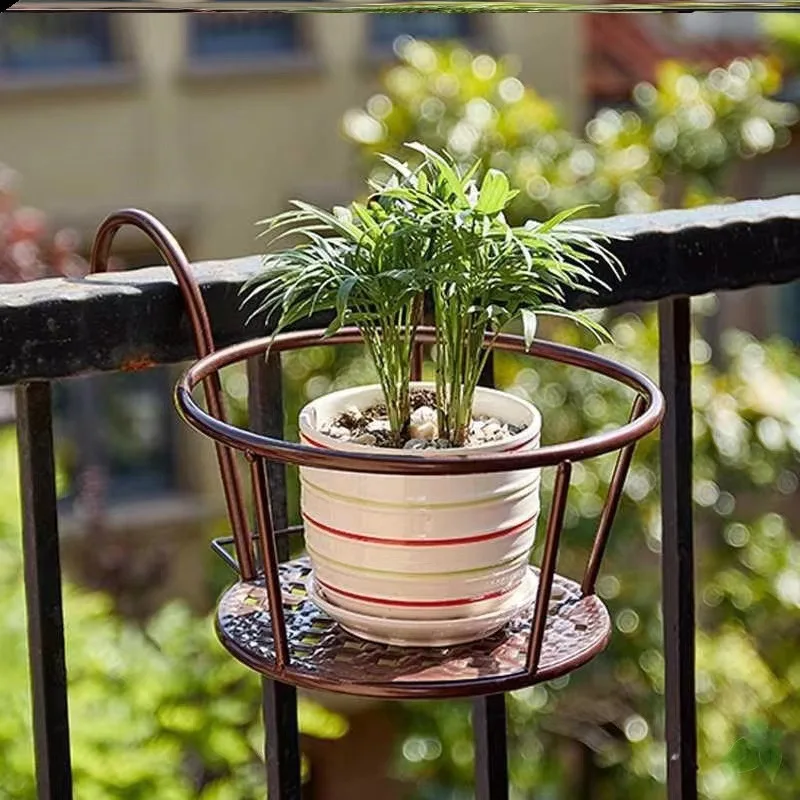 Cestas colgantes de arte del hierro, maceta, balcón, planta colgante, estantes redondos, barandilla, valla, ventana al aire libre, soporte para bonsái, decoración, 1 ud.
