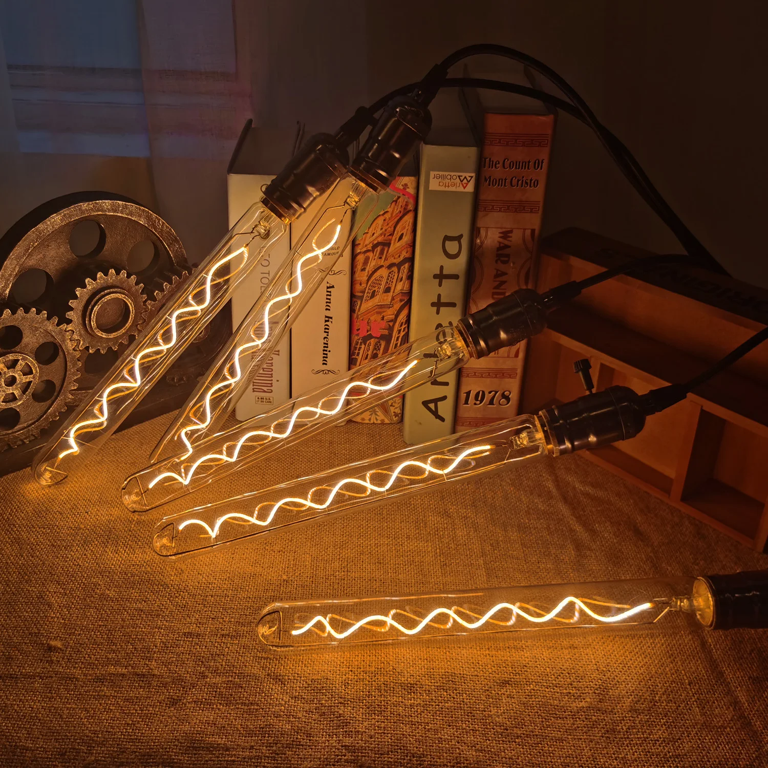 Bombilla Edison Vintage E27, filamento Led de tubo largo, 110V, 220V, Color ahumado ámbar claro, 4W, bombilla decorativa regulable