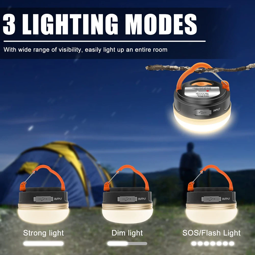 Linterna de Camping de alta potencia de 10W, lámpara para tiendas de campaña, 1200mah, recargable por USB, luces portátiles para acampar, lámpara colgante nocturna para senderismo al aire libre