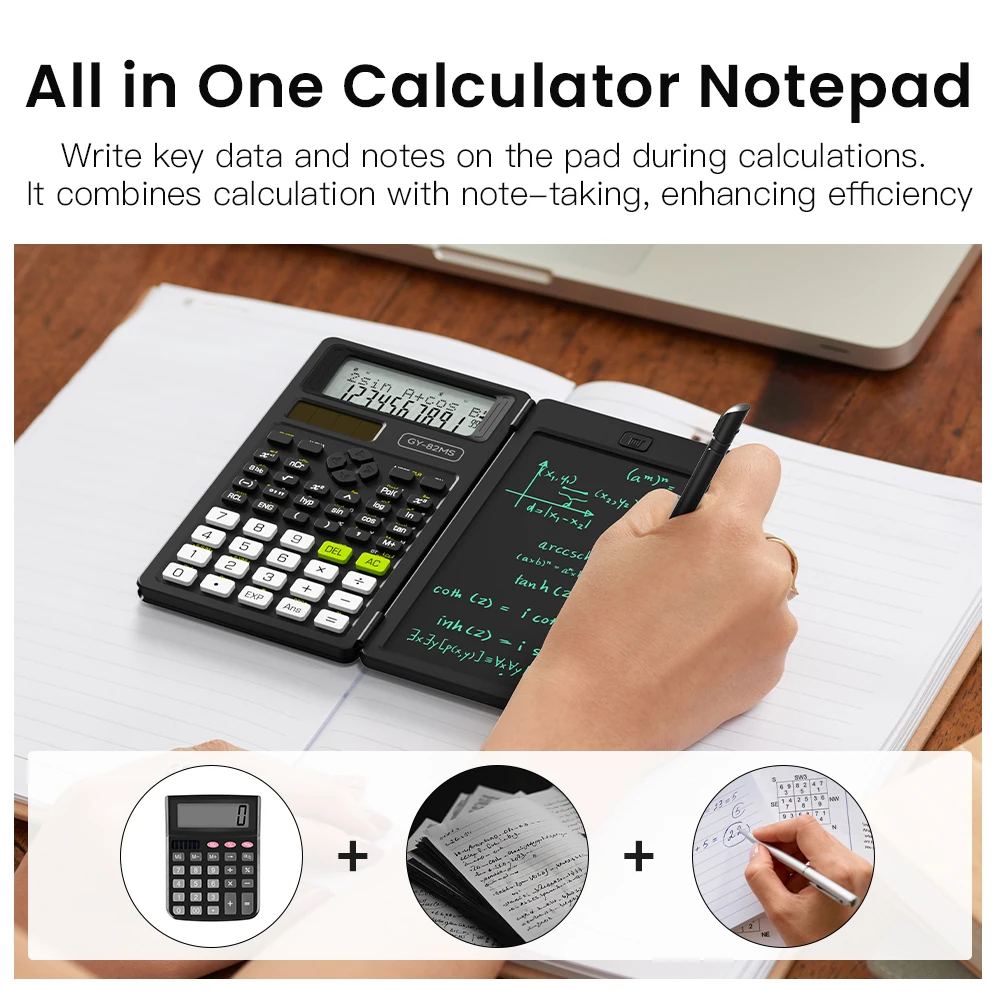 Calculadora científica plegable 2 en 1 y tableta de escritura de 6 pulgadas, pantalla LCD de 82MS y 240 funciones para estudiantes universitarios y profesores