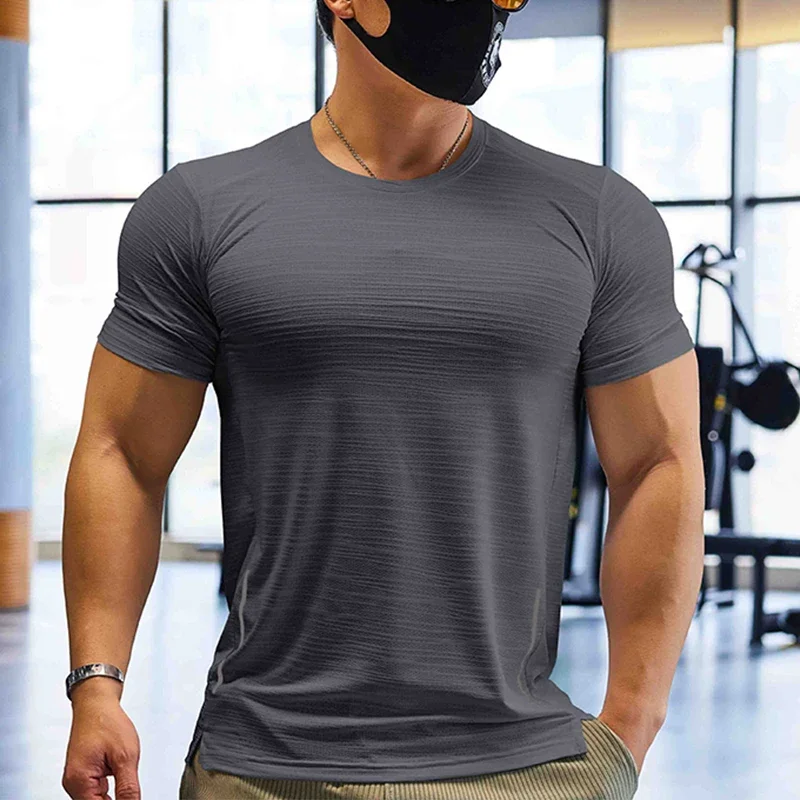 Camiseta de compresión de entrenamiento muscular para hombre, camiseta de ajuste seco para correr, camisetas de gimnasio de talla grande, Tops deportivos para hombre, sudadera de Color liso