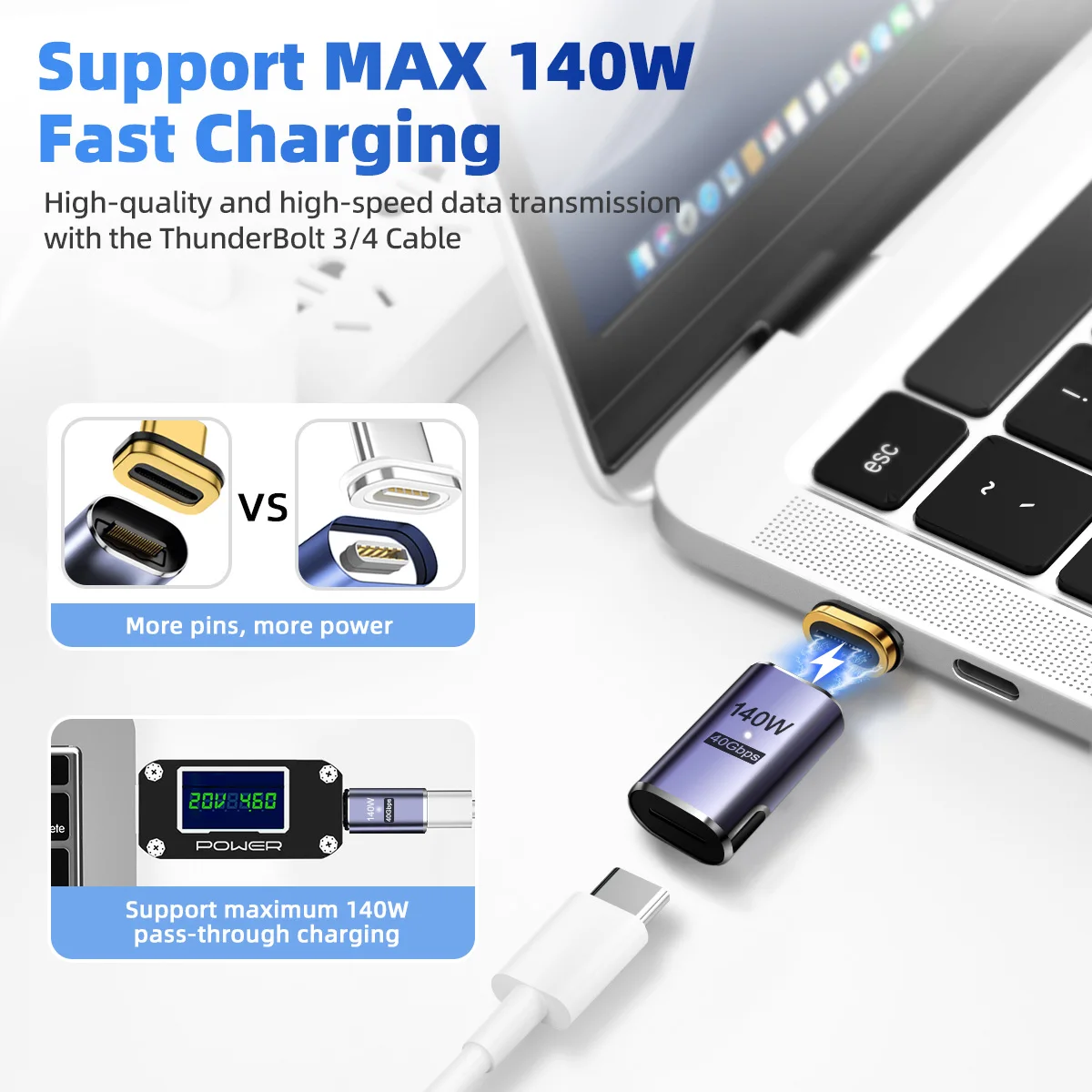 140W USB4.0 40Gbps Thunderbolt3 magnético tipo C OTG USB C a USB-C Cable convertidor magnético de carga rápida 8K @ 60Hz adaptador USB tipo C