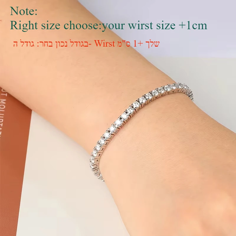 Smyoue-pulsera de tenis de moissanita auténtica de 2-6,5mm para mujer, regalo de Navidad, joyería de boda de 100% Plata de Ley 925 chapada en platino
