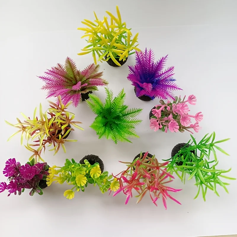 Plantas de acuario de algas marinas artificiales vibrantes, decoración de paisajismo de pecera, diversa y realista, 10 piezas