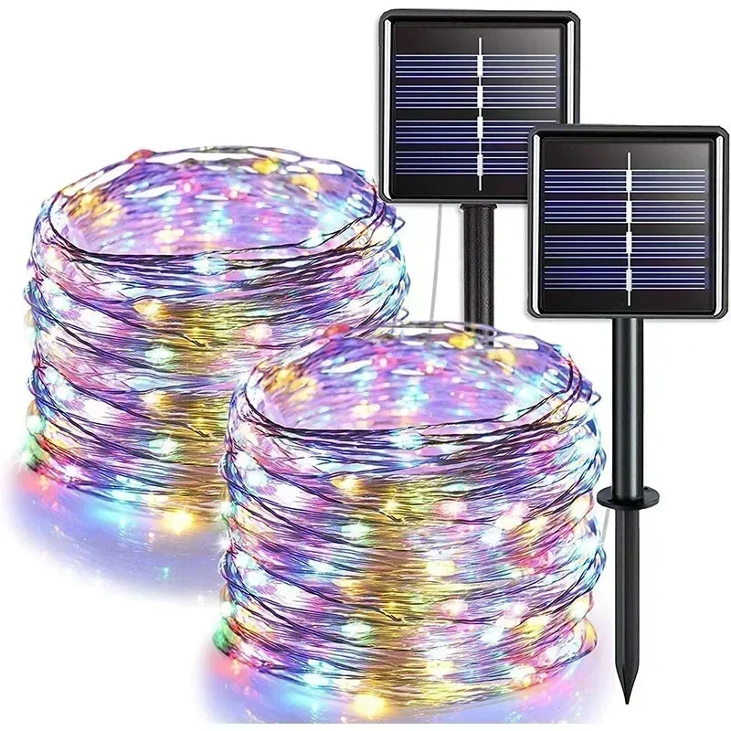 Guirnalda de luces Led solares de 7M/12M/22/32M, adorno para exteriores, guirnalda de luces Led impermeables, decoración de lámpara Solar para jardín y fiesta de Navidad