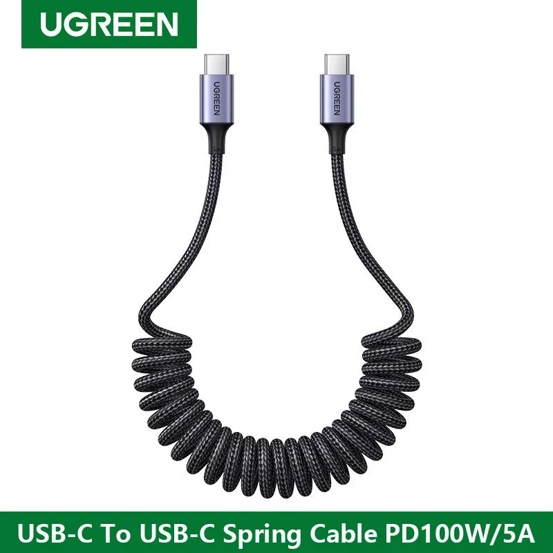 UGREEN Cable USB tipo C de resorte para coche Cable USB C a USB C 100W PD carga rápida para Apple huawei Samsung iPhone 15 pro Max datos 5A