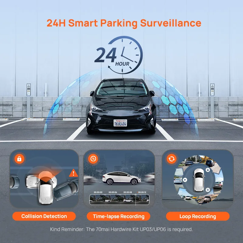 Cámara de Visión Trasera para Coche 70mai S410, Pantalla de Espejo de 9.35 Pulgadas, Delantera 2K, Trasera 1080P, Apertura F1.55, Supercondensador, Protección 24/7, 70mai S410