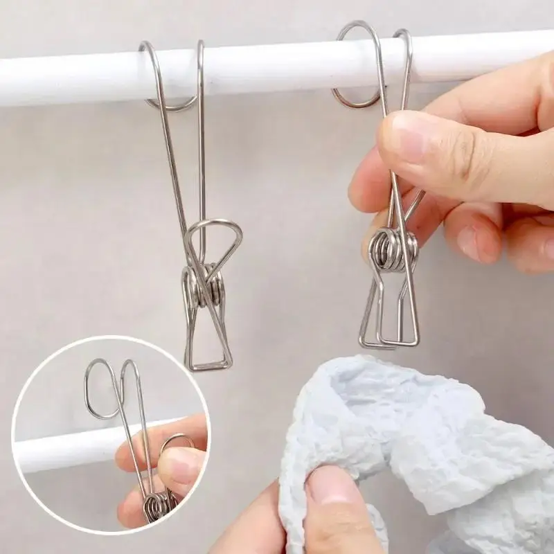 Clip de cola larga de acero inoxidable, pinzas para fotos, organizador de toallas, ganchos para estante, clavijas para ropa, almacenamiento de lavandería, 5/10/20 piezas