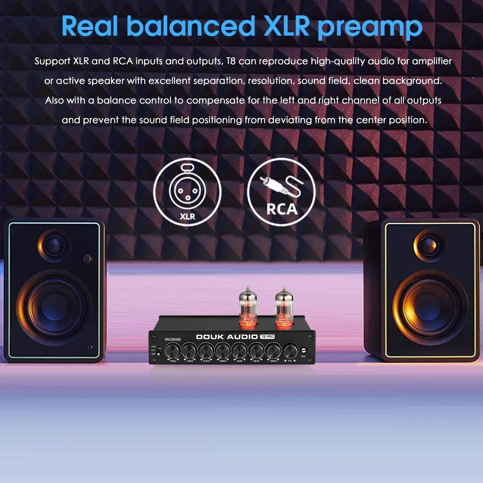 Douk Audio HiFi válvula tubo estéreo equilibrado XLR/RCA preamplificador EQ de 7 bandas ecualizador escritorio en casa amplificador de auriculares